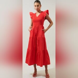 Sugarlips Vibrant Red Smocked Dress EUC PTP 20